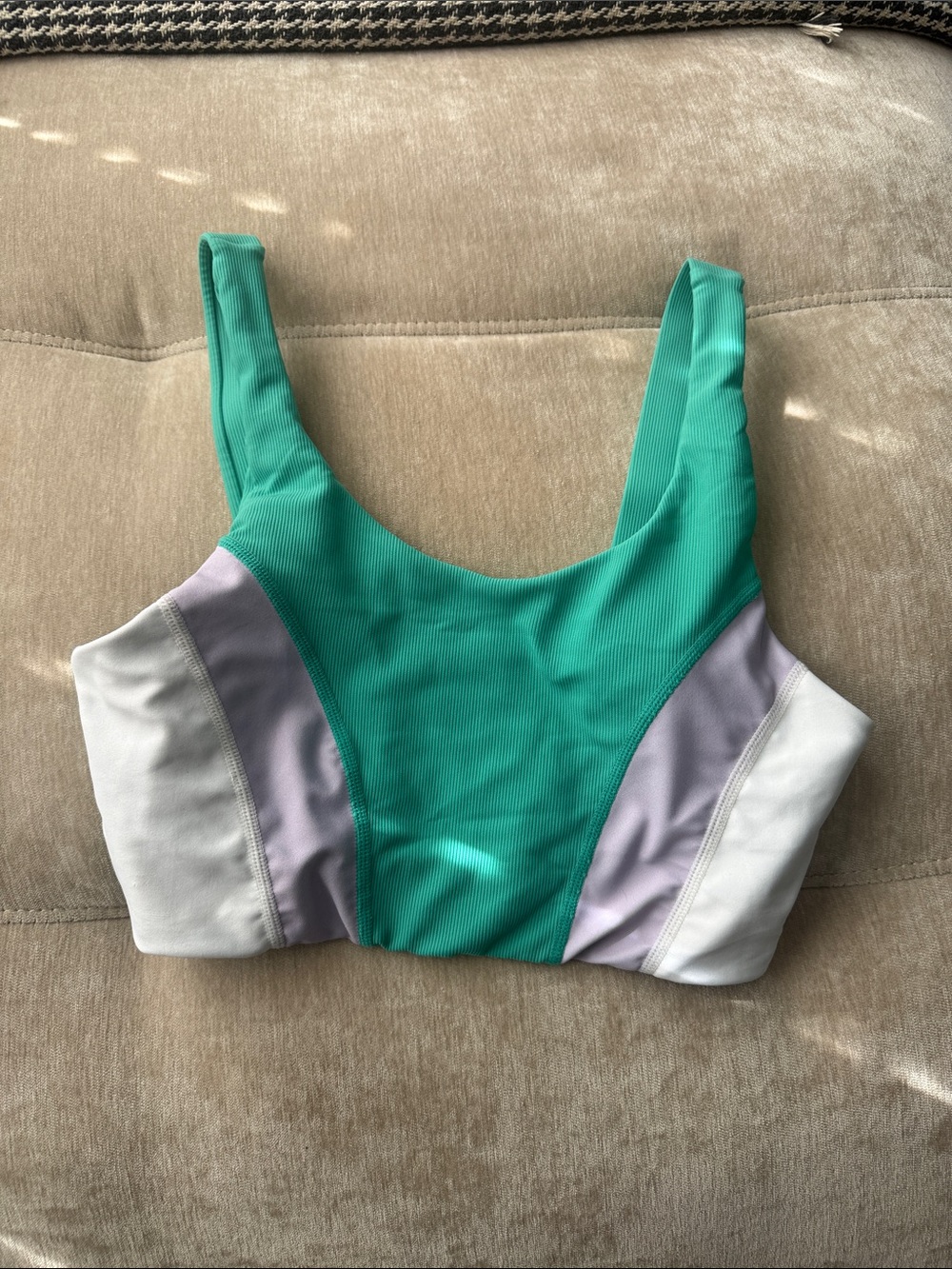 WILO The Label Colorblock Sports Bra Green Lavender White Size Medium